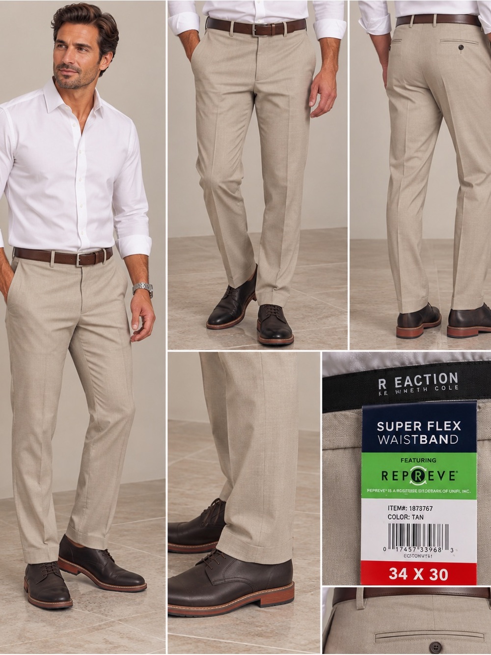 Kenneth Cole Reaction Men's Light Beige Dress Pants